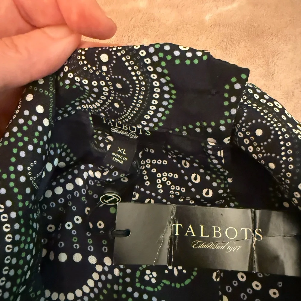 Talbots Navy and Green Paisley Blouse - Picture 3 of 3